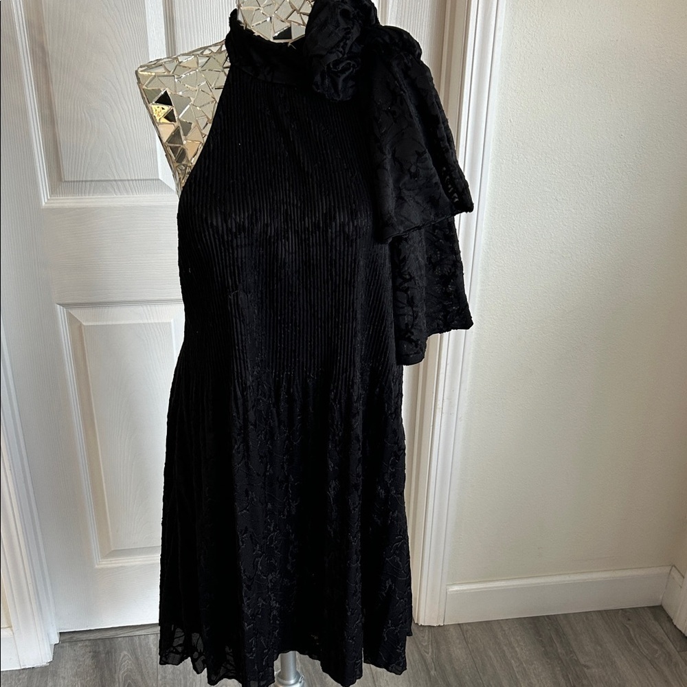 Zara velvet High Neck Bow Shoulder dress L
